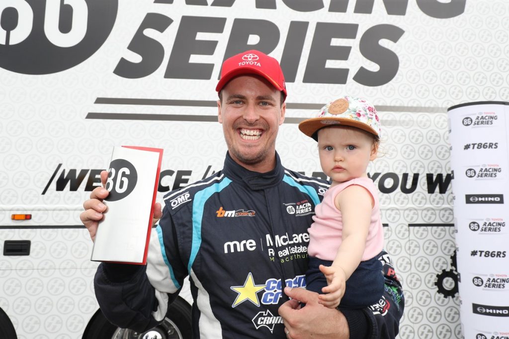 Tim Brook (with daughter Sophie) wins his first 86 race