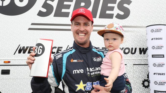 Tim Brook (with daughter Sophie) wins his first 86 race