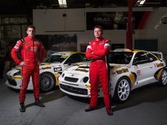 Like father, like son: Harry Bates (left) will drive an 86 at Sandown wrapped in the livery made famous by his dad, rally legend Neal Bates
