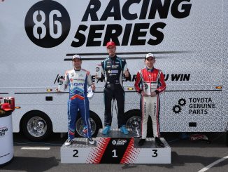 Series leader Tim Brook took the first win of the weekend in Race 10 with Luke King in second and Broc Feeney in third