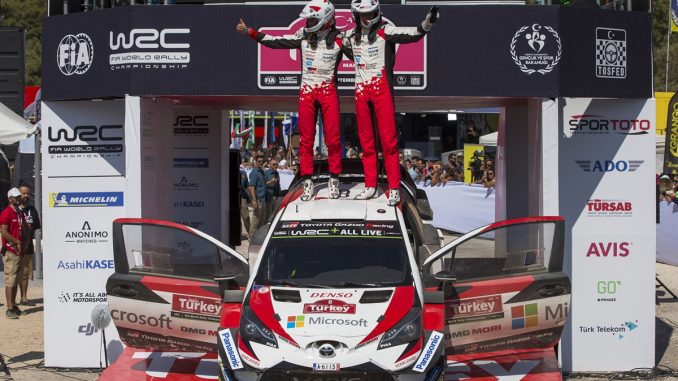 Tänak and co-driver Martin Järveoja celebrate victory in Rally Turkey